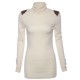 Turtle Neck Solid Color Bead Splicing Long Sleeve Sweater